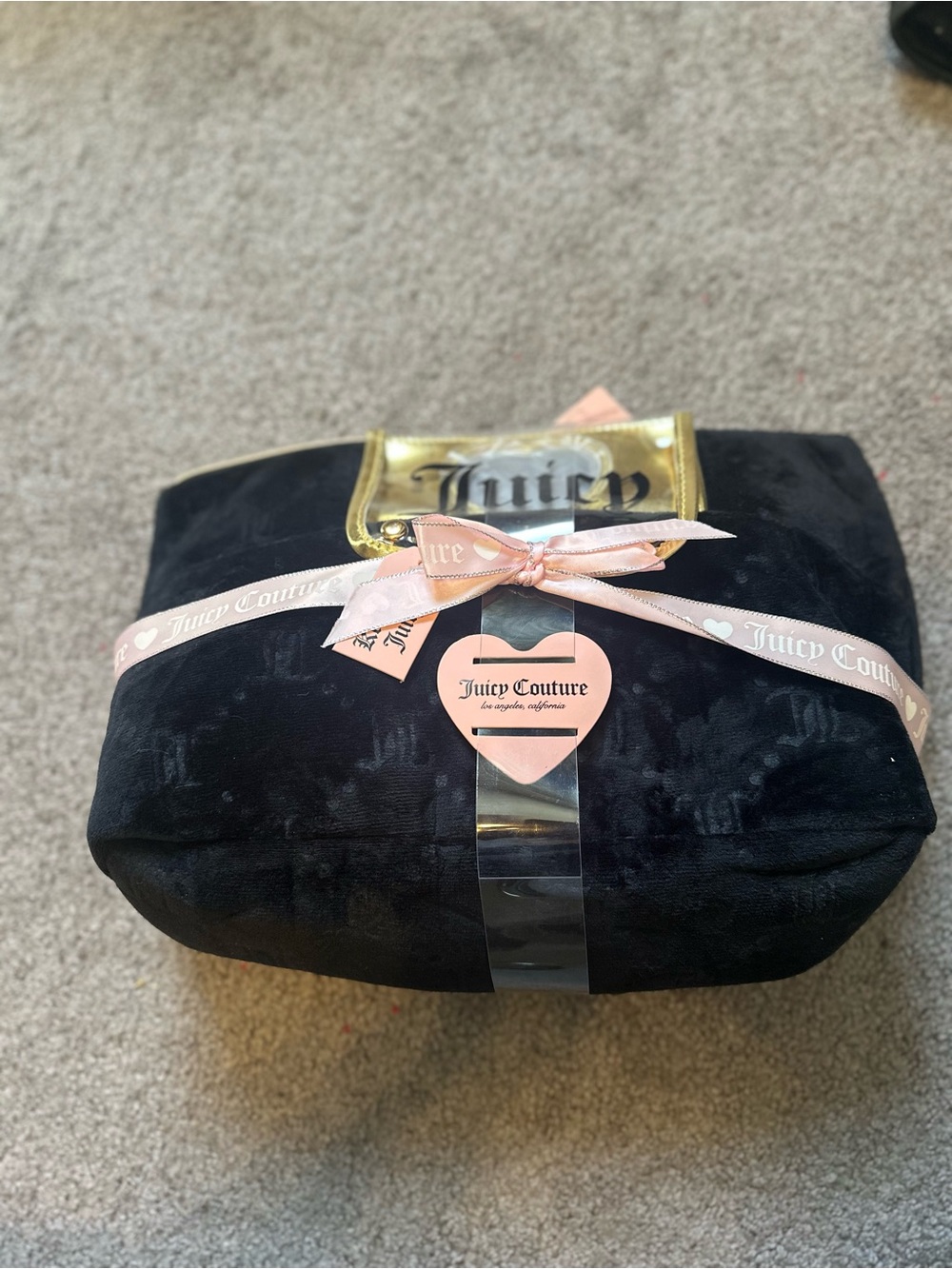 Juicy Couture Black Travel Cosmetic Bag w Removable Brush Holder w Mirror